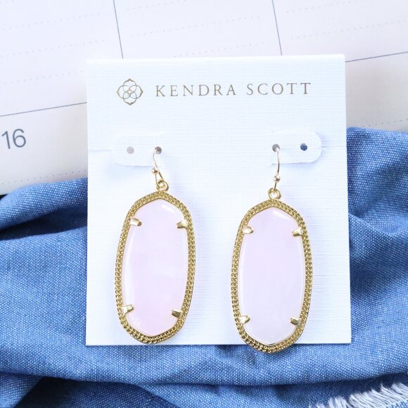 ❤️ Kendra Scott Elle Gold Rose Quartz Drop Earrings ❤️ - Picture 1 of 2